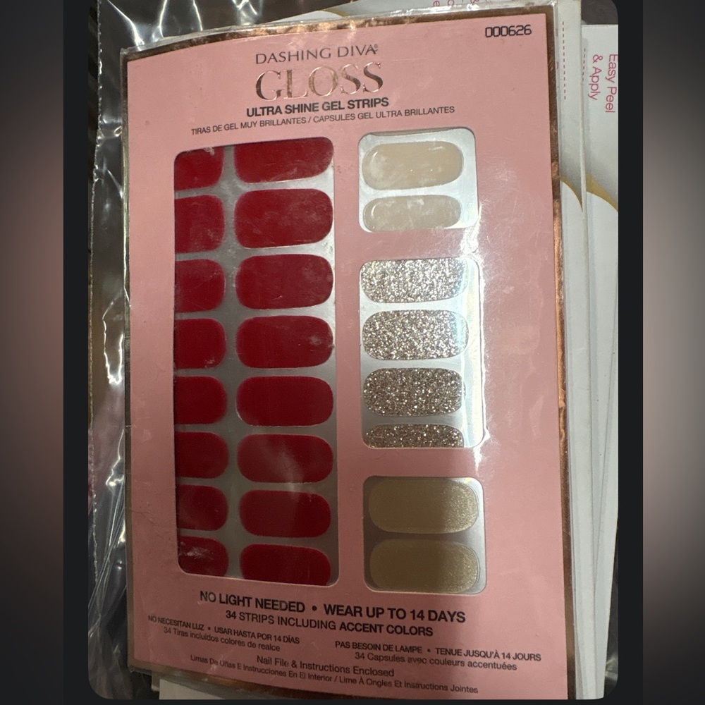 NEW Dashing Diva Gloss Ultra Shine Gel Nail Strips Red Gold Glitter Cream 000626 - Picture 2 of 5